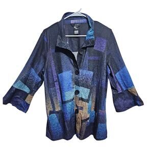 Ali Miles Top Womens Button Down Shirt Geometric Design Long Sleeve Pockets(857)